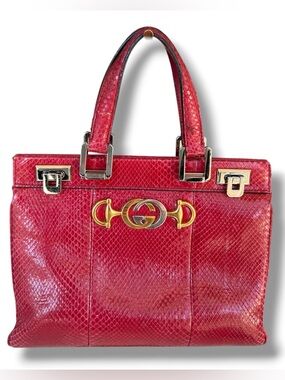 Gucci Zumi Medium Top Handle Bag Romantic Cerise Python Interlocking G Horsebit